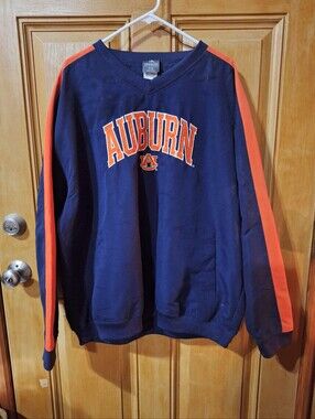 Knights Apparel Navy V-Neck Auburn Pullover with Orange Stripes